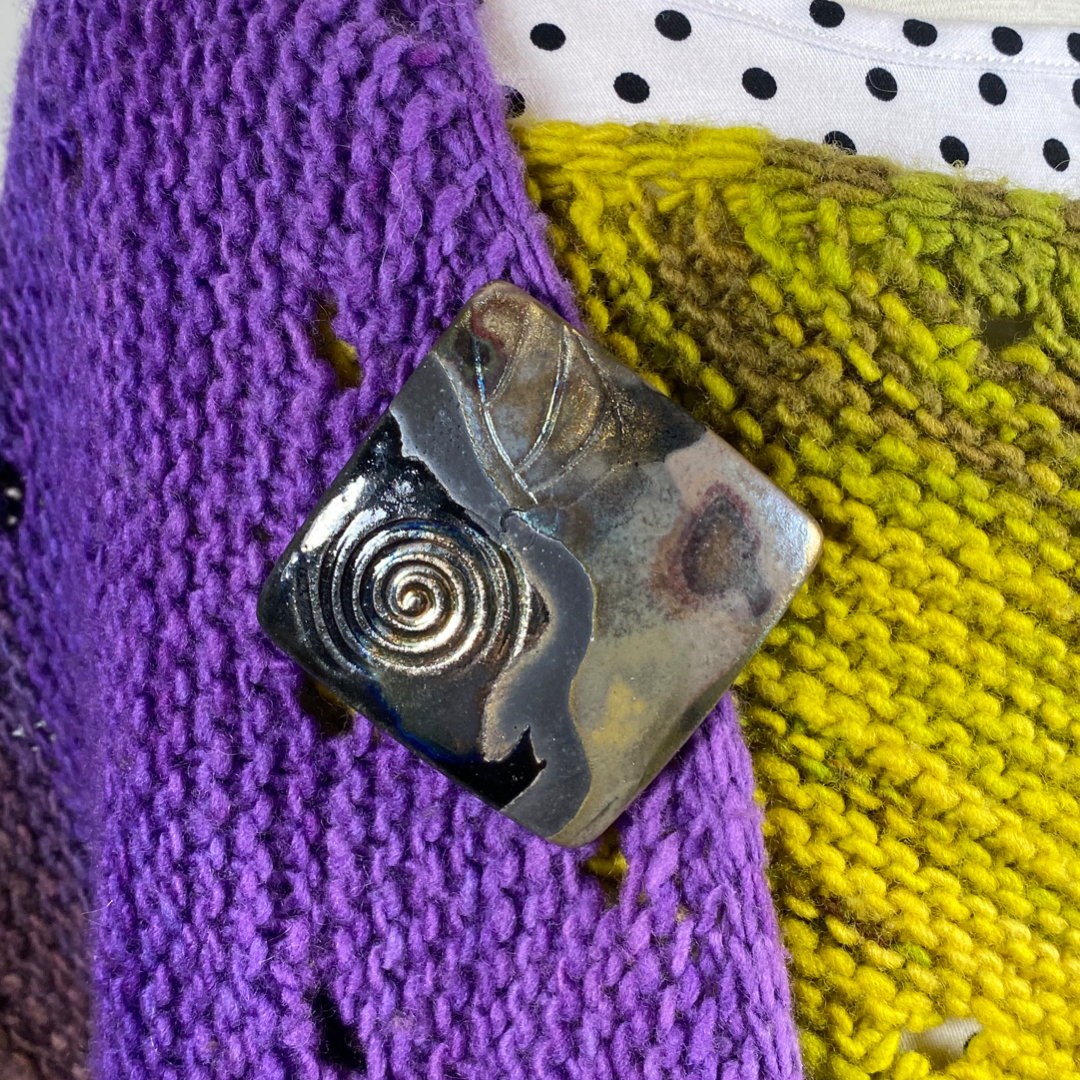 Magnetic Shawl Closure - Raku in Rainbow Glaze