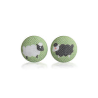 Two Sheep Fabric Button Earrings