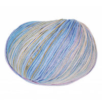 Multicolored skein of Cairns yarn on a white background