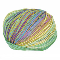 Multicolored skein of Cairns yarn on a white background