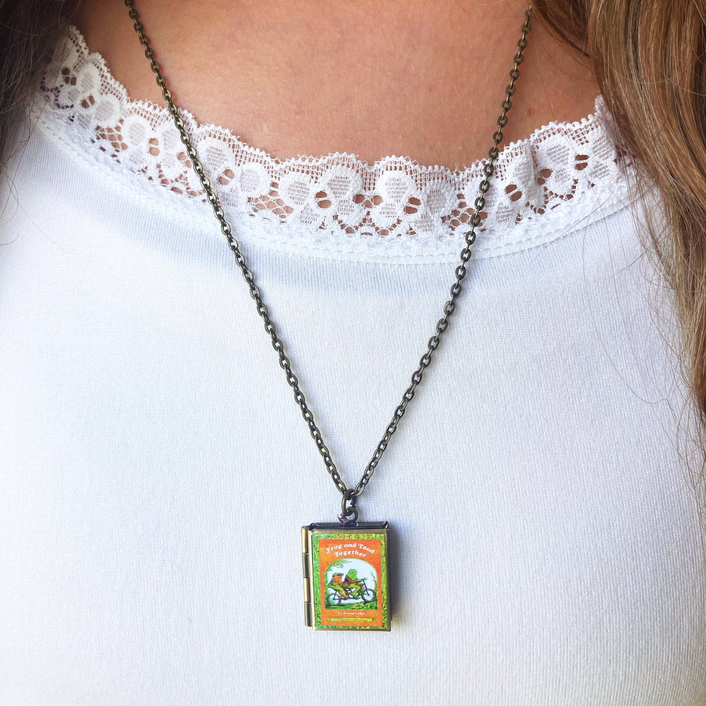 Book Locket Necklace - Frog and Toad Together