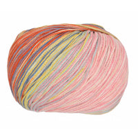 Multicolored skein of Cairns yarn on a white background