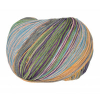 Multicolored skein of yarn on a white background