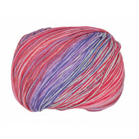 Multicolored skein of Cairns yarn on a white background