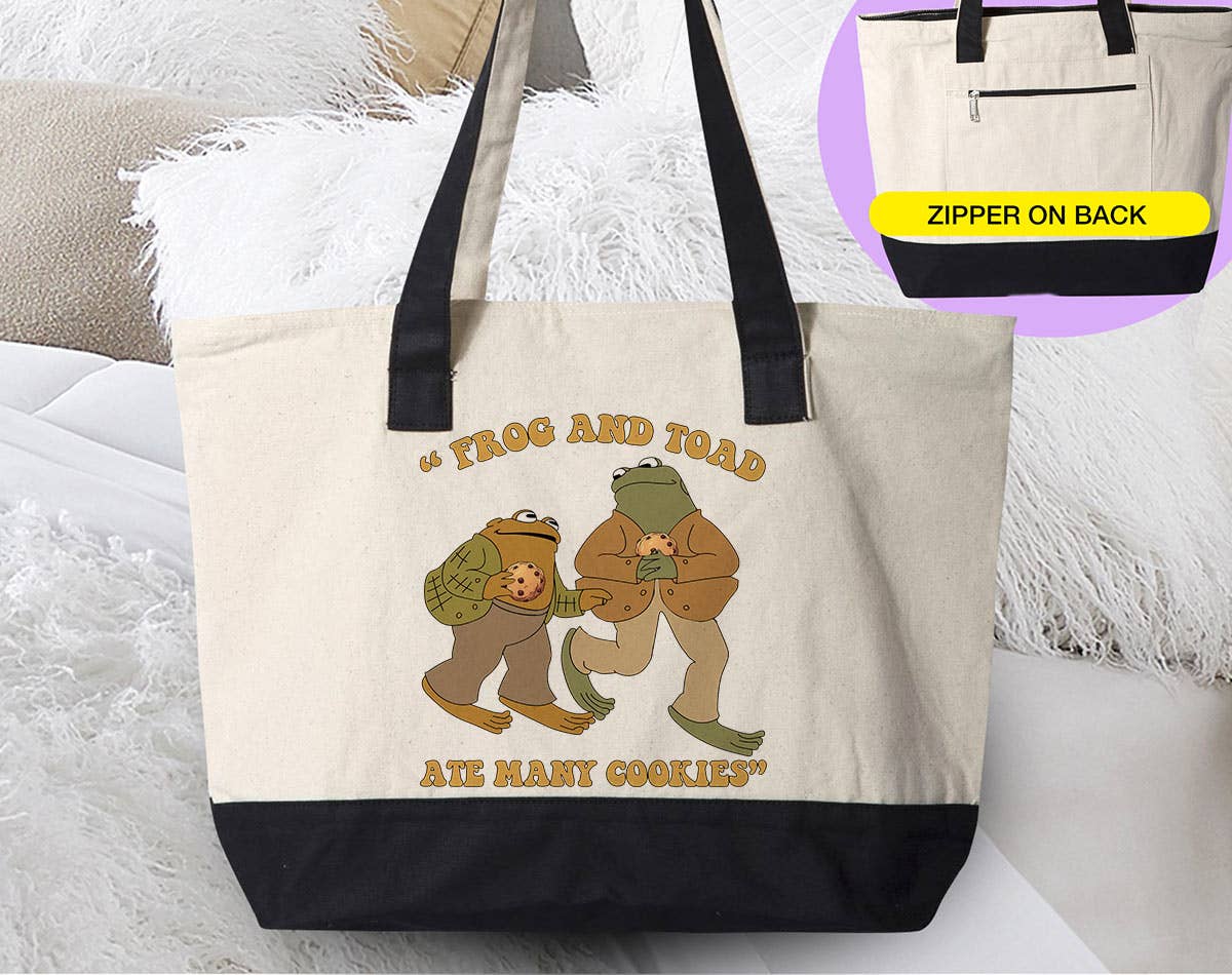 Frog & Toad Ate Cookies Canvas Zipper Tote