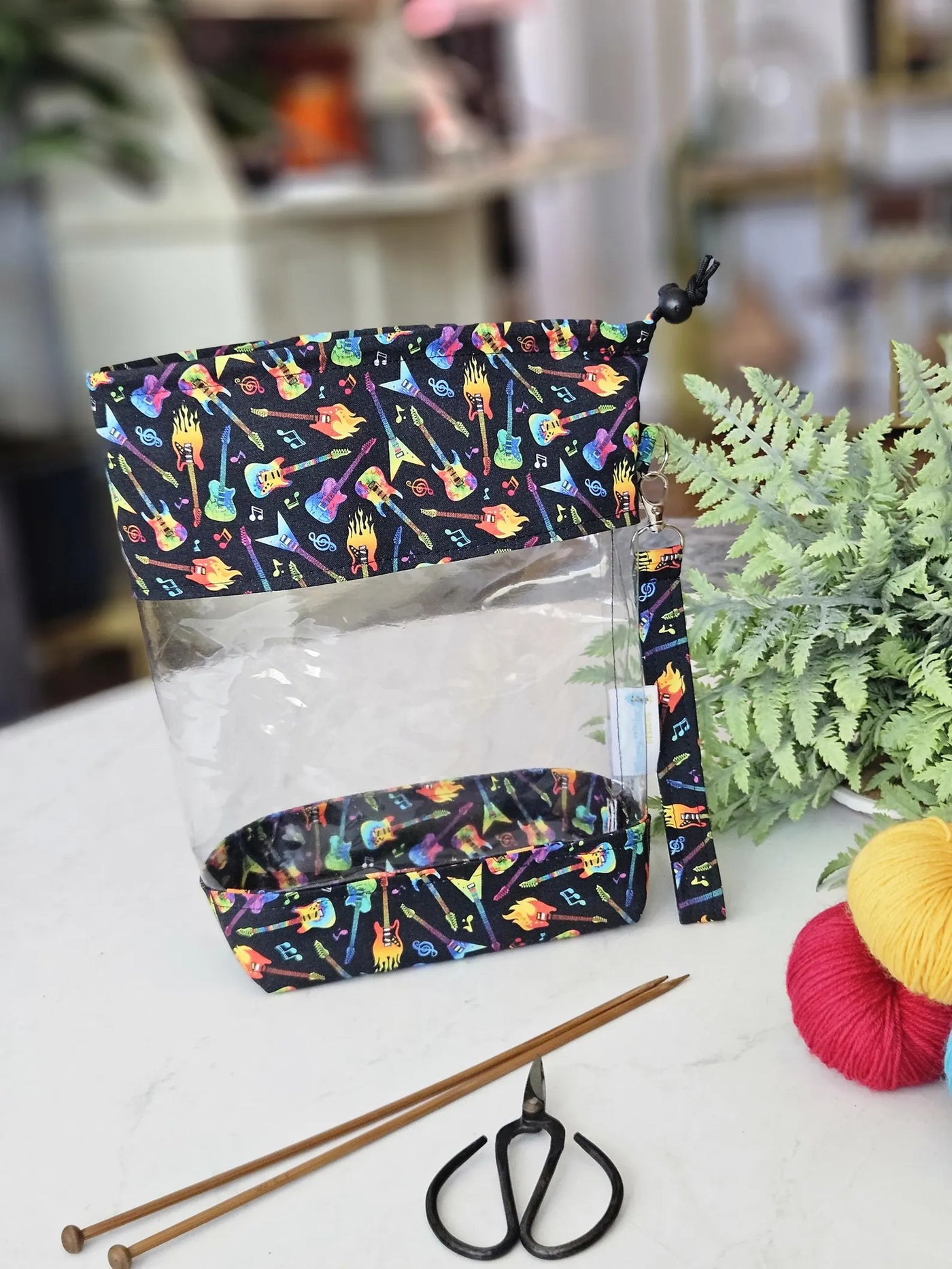 Clear Drawstring Project Bag - Rainbow Guitars