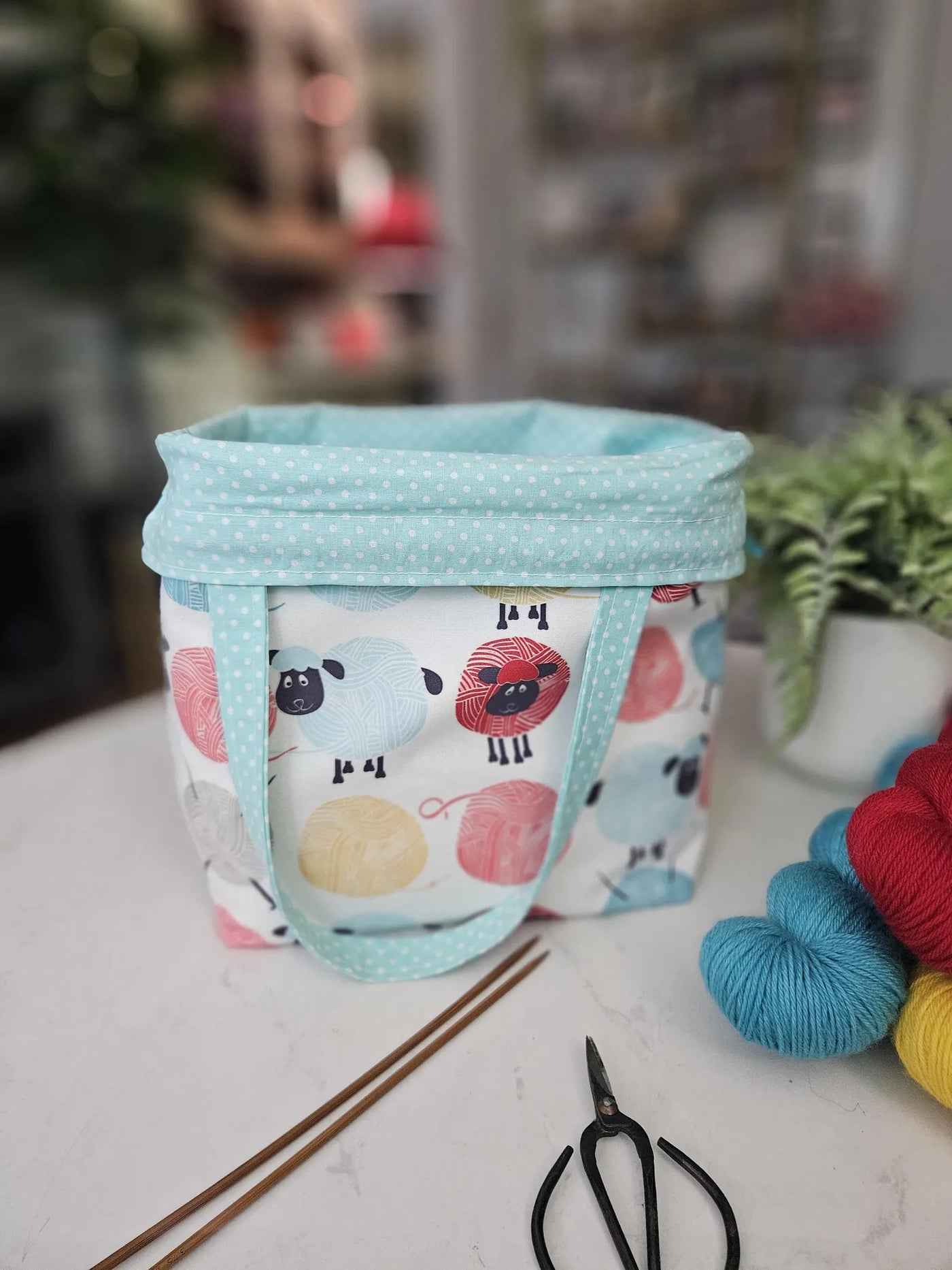 Drawstring Project Bag - Sheep Yarn Balls