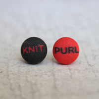 Knit Purl Punk Knitter Fabric Button Earrings