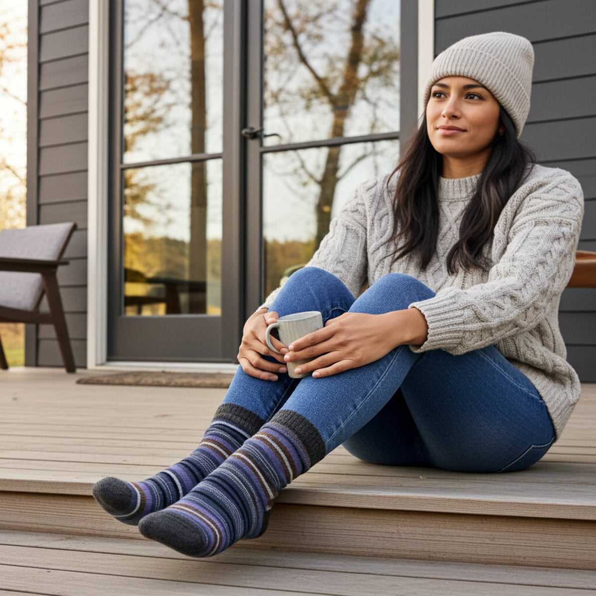 Alpaca Socks - Stripe - Dahlia